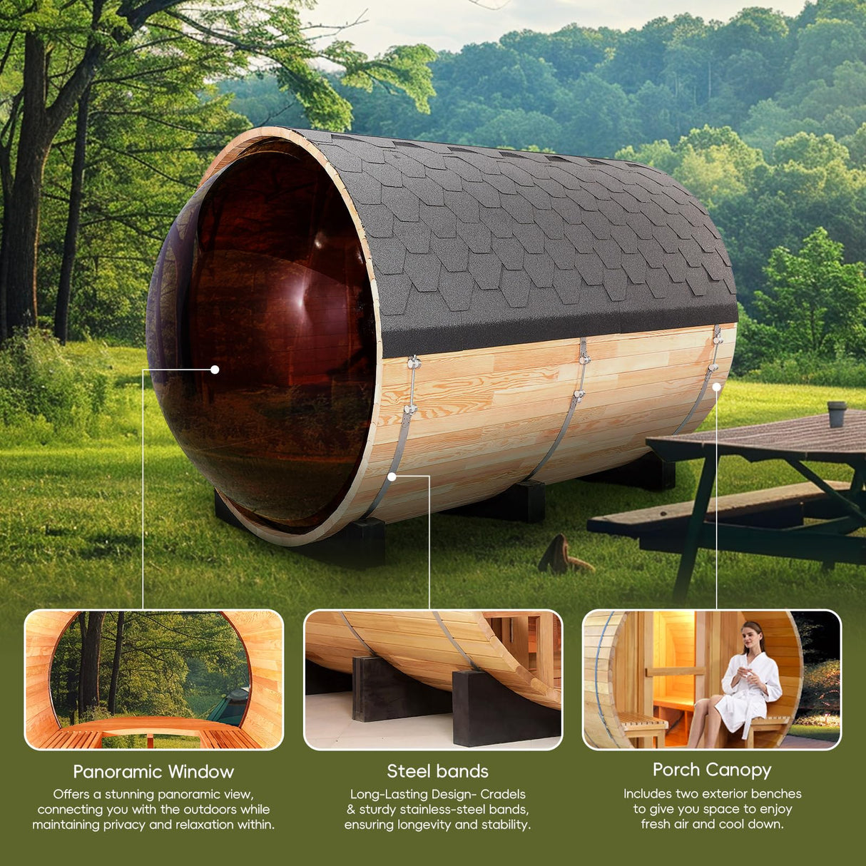 ZONEMEL Infrared 2 Person Wooden Sauna Room with Recliner, Red Cedar Luxury Indoor Sauna with 10 Heating Panels, Oxygen Bar, 3400 Watt, Full Spectrum Infrared Therapy Wood Dry Heat Sauna, 220V