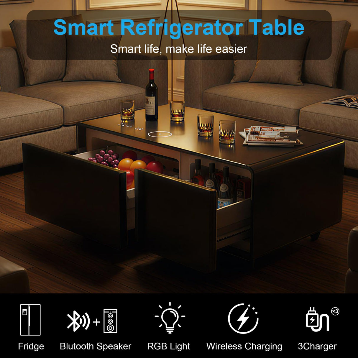 Smart Coffee Table with Built-In Fridge