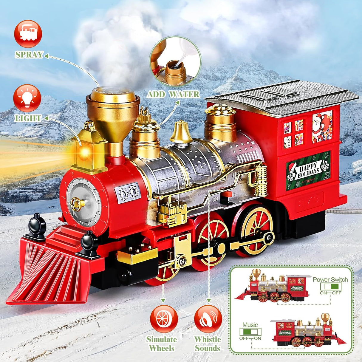 SpringFlower Christmas Train Set, Train Under Christmas Tree, Electric Train Toy for Boys and Girls, Train Toy with Light Smoke and Sound, Christmas Train Gifts for 3 4 5 6 7 8+ Year Old Kids