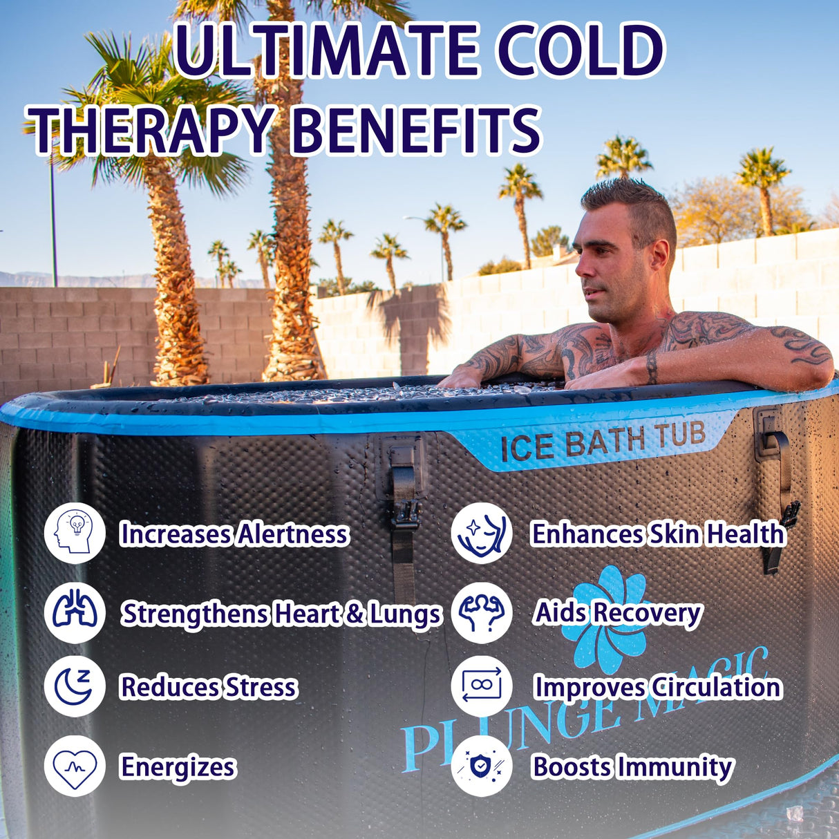Ultimate Cold Plunge Tub Inflatable Ice Bath Tub With Cover for Athletes Portable & XXL Size Black, Water Chiller Compatible (Black-Elongated)