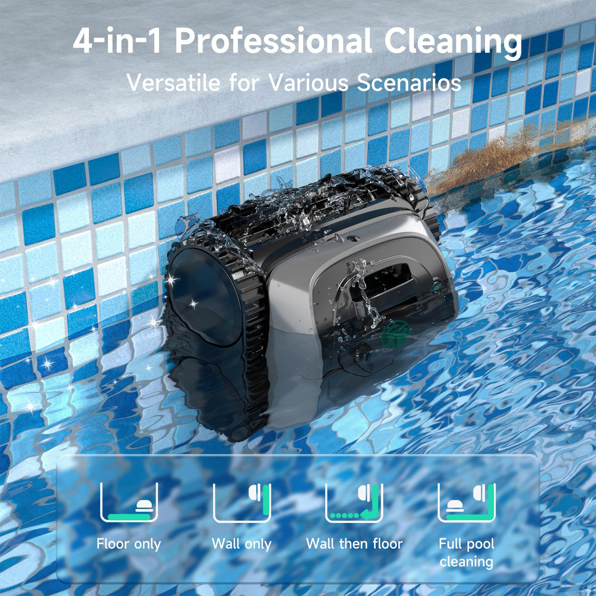 (2025 Upgrade) WYBOT OS7010C - C1 Pool Robot Vacuum, 4-in-1 Cordless Pool Cleaner 150min up to 1,614 Sq,ft, Smart APP Support, Auto Wall & Waterline Cleaning, WiFi & Bluetooth Connect