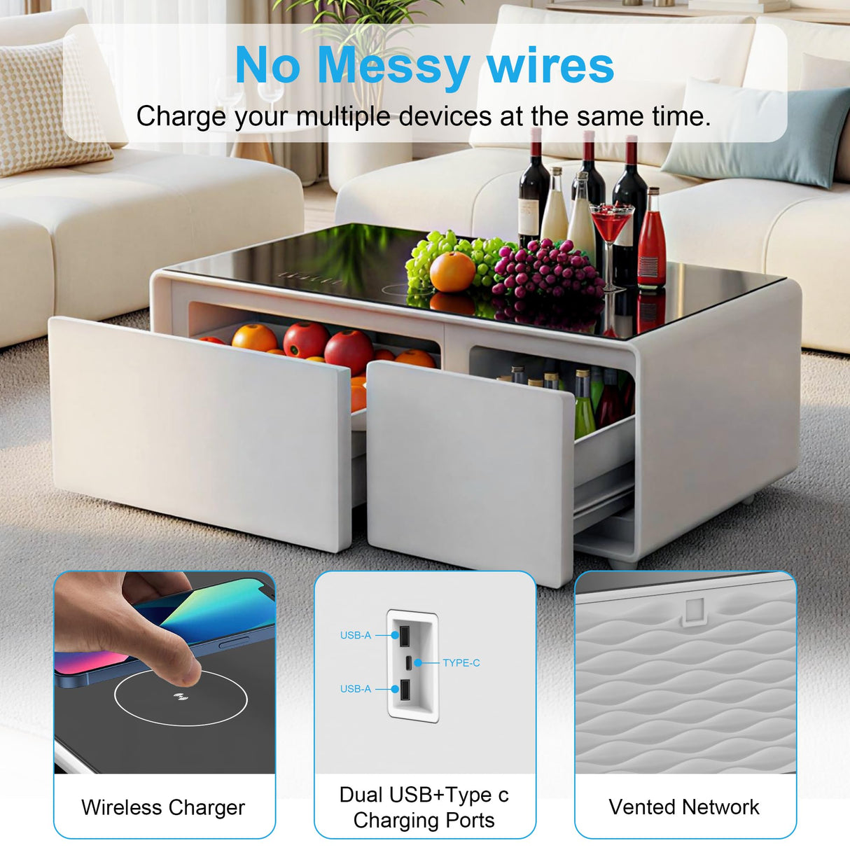 Smart Coffee Table with Built-In Fridge