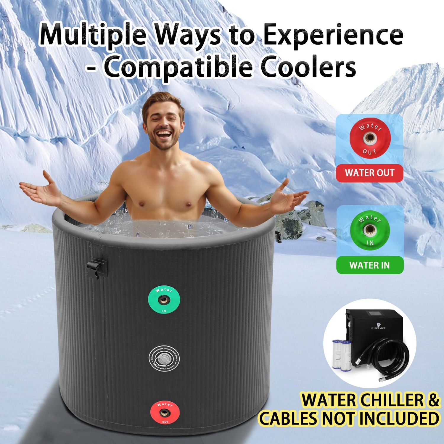 Ultimate Cold Plunge Tub Inflatable Ice Bath Tub With Cover for Athletes Portable & XXL Size Black, Water Chiller Compatible (Black-Elongated)