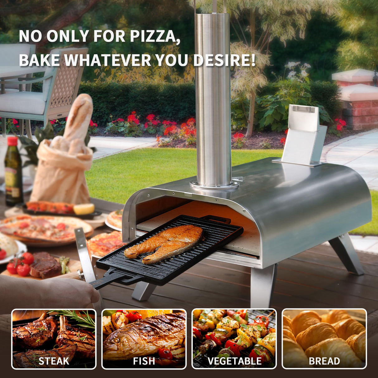 BIG HORN OUTDOORS 12" Multi-Fuel Pizza Oven, Portable Outdoor Pizza Oven, Wood Fired & Propane Gas, Pellet Pizza Maker with Pizza Stone