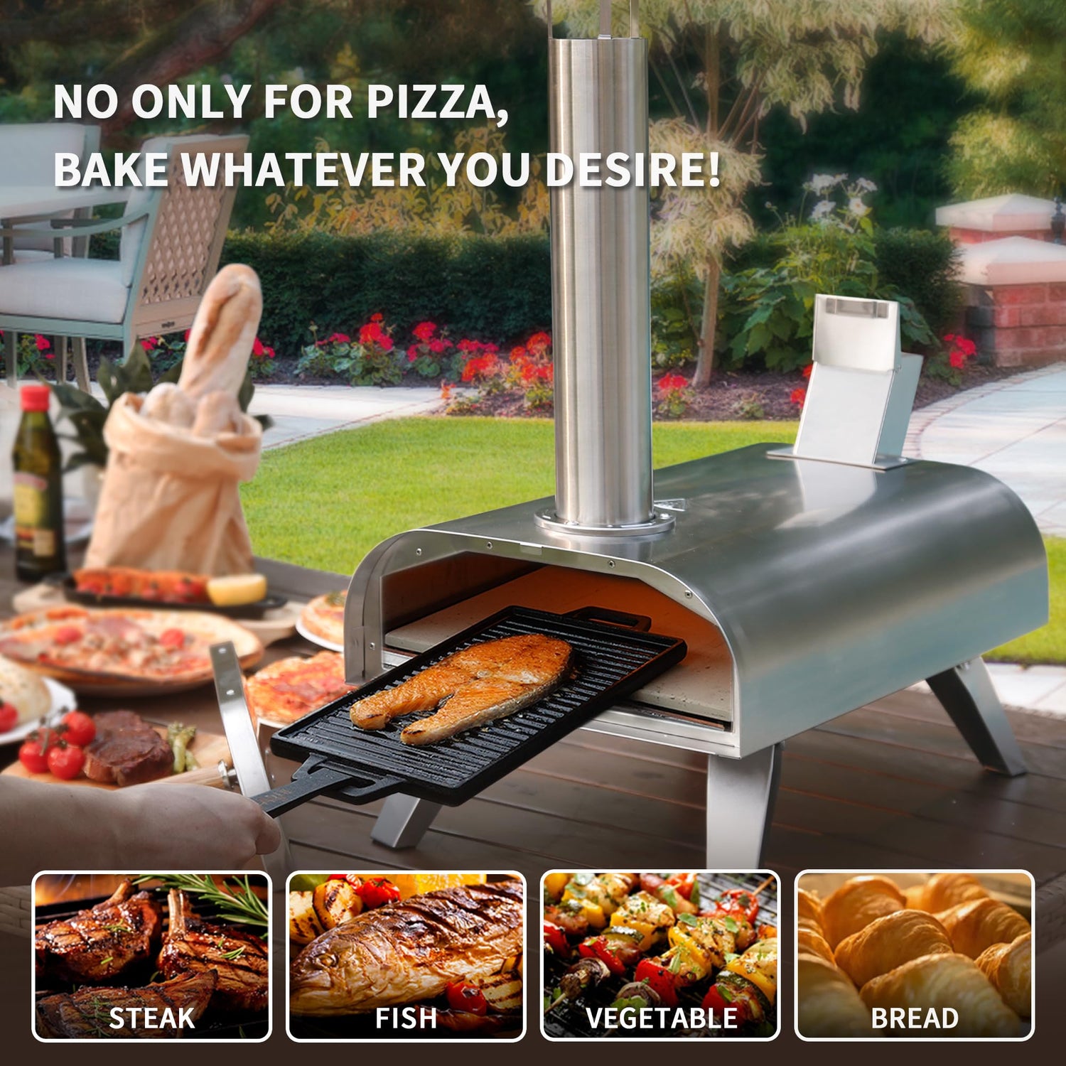 BIG HORN OUTDOORS 12" Multi-Fuel Pizza Oven, Portable Outdoor Pizza Oven, Wood Fired & Propane Gas, Pellet Pizza Maker with Pizza Stone