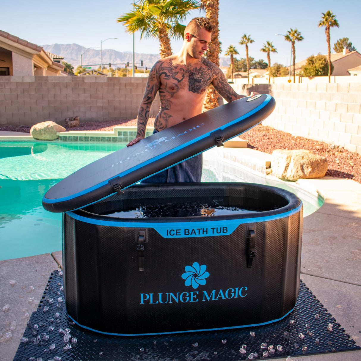 Ultimate Cold Plunge Tub Inflatable Ice Bath Tub With Cover for Athletes Portable & XXL Size Black, Water Chiller Compatible (Black-Elongated)