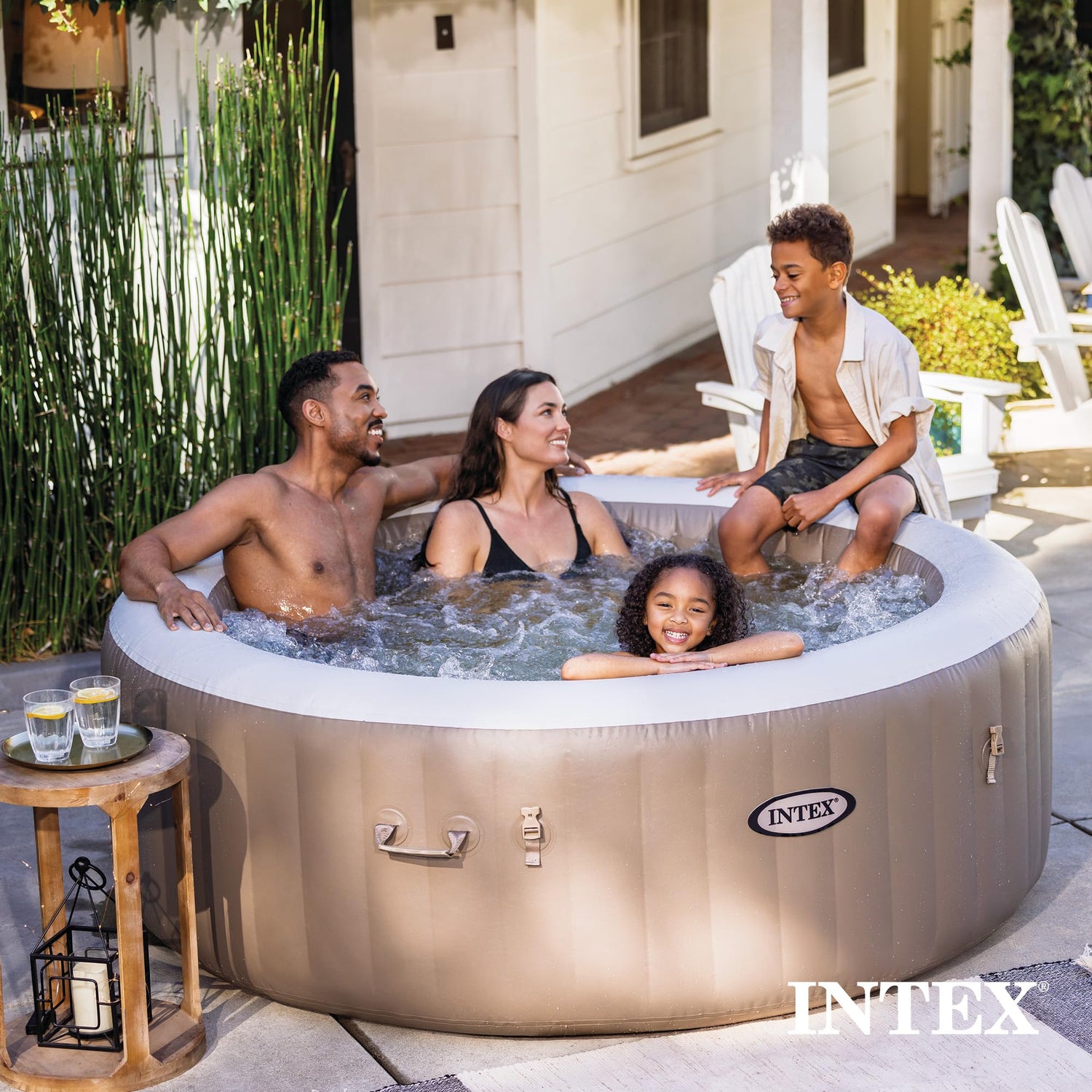 INTEX 28425EH PureSpa Bubble Massage Spa Set Outdoor Inflatable Portable Hot Tub, Includes Energy Efficient Spa Cover, Saltwater System Ready, 4 Person, 77in x 28in