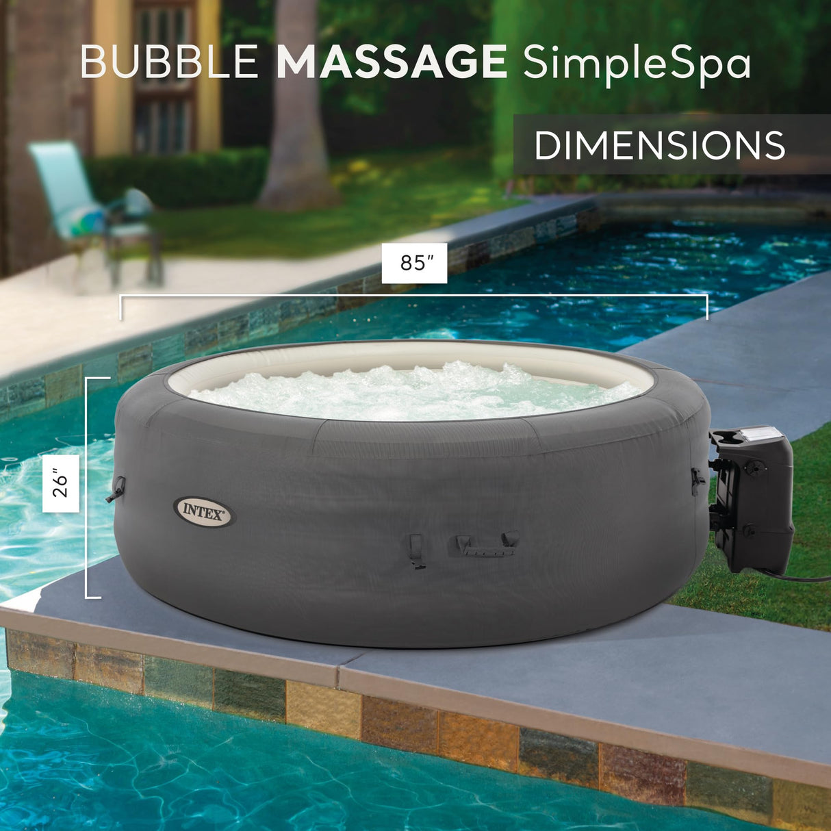 INTEX 28483E SimpleSpa Inflatable Hot Tub 4 Person Bubble Massage Spa: Includes Insulated Cover – Built-in QuickFill Inflation – Soothing Jets – 77" x 26"