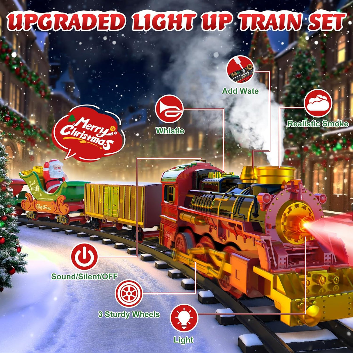 Hanging Christmas Train Set with Light/Smoke/Sound/Music, Toy Train Set Around Under The Christmas Tree, Christmas Toys Gift with Santa Claus, Christmas Tree Train Set for Toddlers Kids 2-4 3-5 4-8