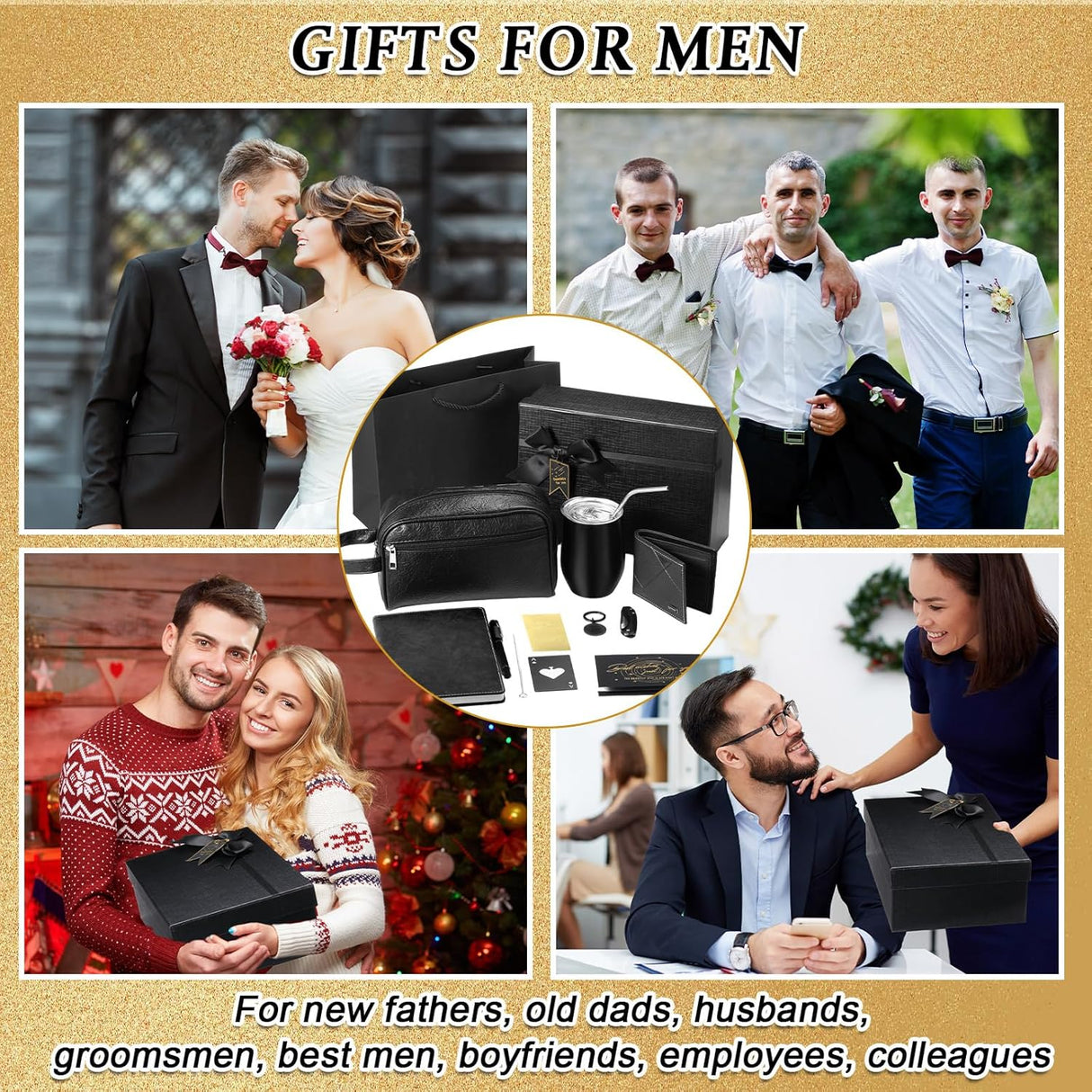 Mimorou 13 Pcs Birthday Gifts for Men Thank You Gift Baskets 12 oz Stainless Steel Tumbler Leather Toiletry Bag for Him Valentine Christmas for Dad, Boyfriend, Husband, Brother