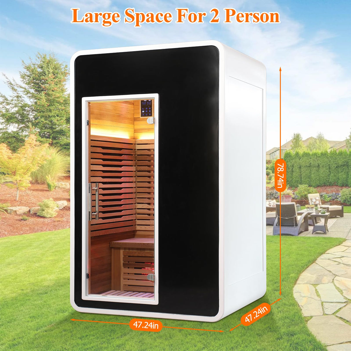 2 Person Infrared Sauna for Home,Canadian Cedar Outdoor Wooden Dry Sauna with Rapid Heating Tubes&Carbon Plate,LCD Control Panel and Tempered Glass Door (2-Person)