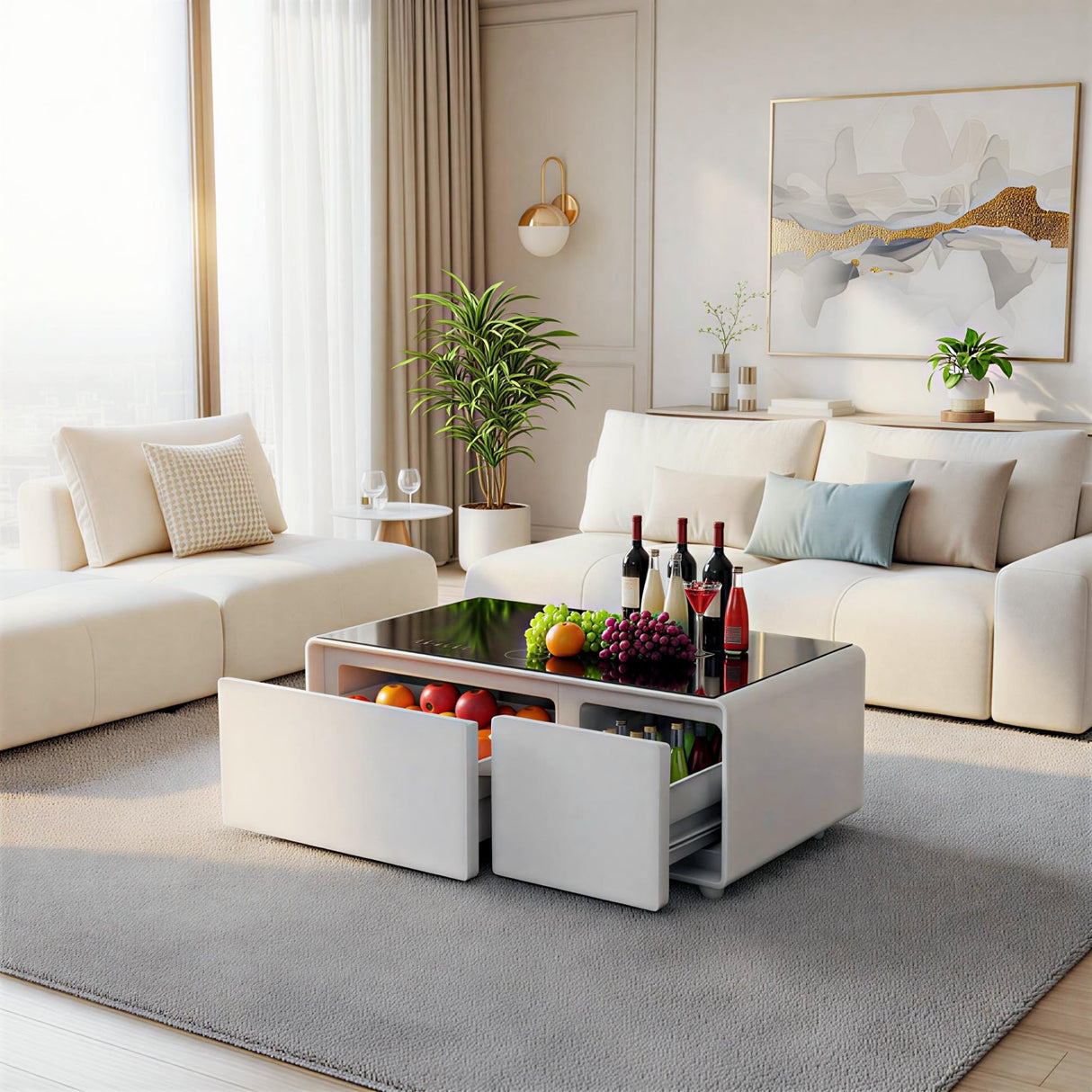 Smart Coffee Table with Built-In Fridge