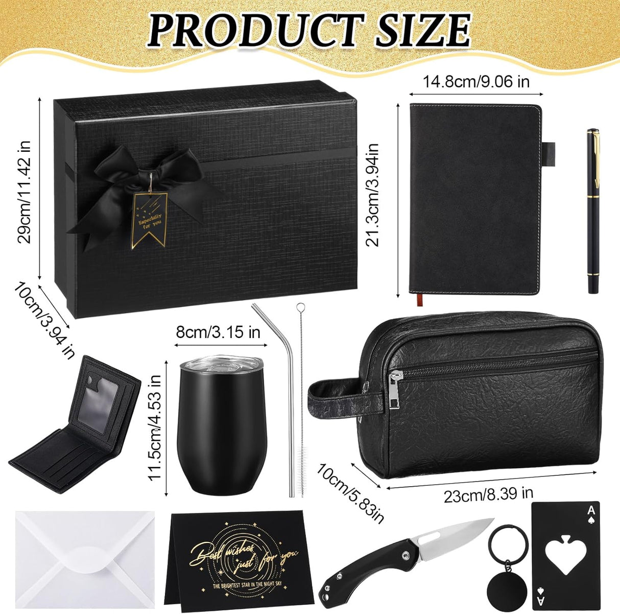 Mimorou 13 Pcs Birthday Gifts for Men Thank You Gift Baskets 12 oz Stainless Steel Tumbler Leather Toiletry Bag for Him Valentine Christmas for Dad, Boyfriend, Husband, Brother
