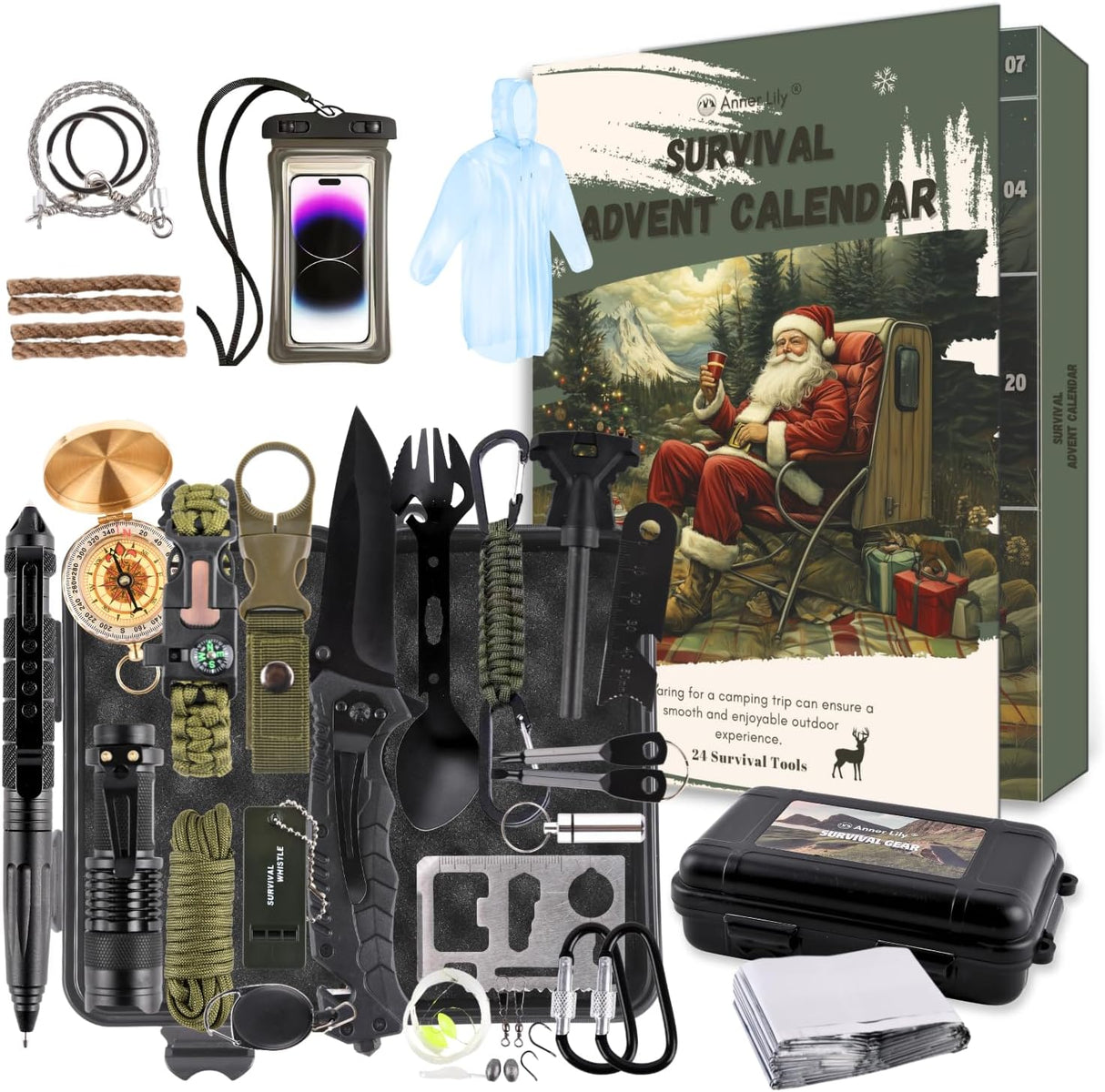 Survival Advent Calendar for Adult Men - Survival Kits Advent Calendar 2025 for Teen 24 Days Christmas Countdown - Xmas Surprise Gifts for Outdoor Adventure