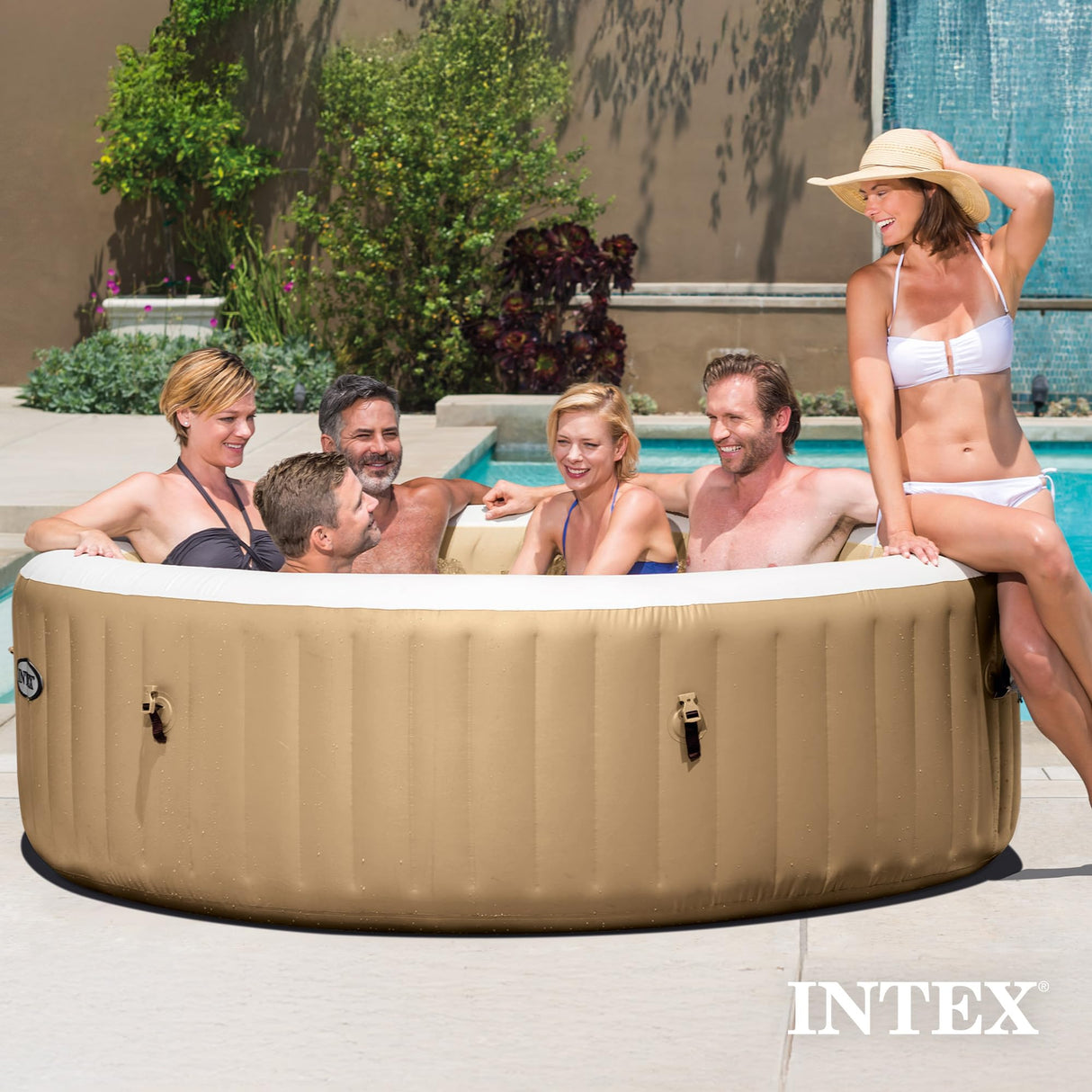 INTEX 28425EH PureSpa Bubble Massage Spa Set Outdoor Inflatable Portable Hot Tub, Includes Energy Efficient Spa Cover, Saltwater System Ready, 4 Person, 77in x 28in