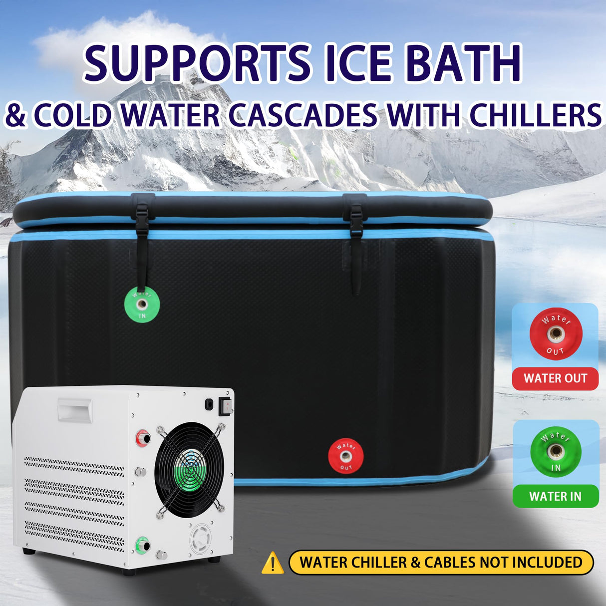 Ultimate Cold Plunge Tub Inflatable Ice Bath Tub With Cover for Athletes Portable & XXL Size Black, Water Chiller Compatible (Black-Elongated)