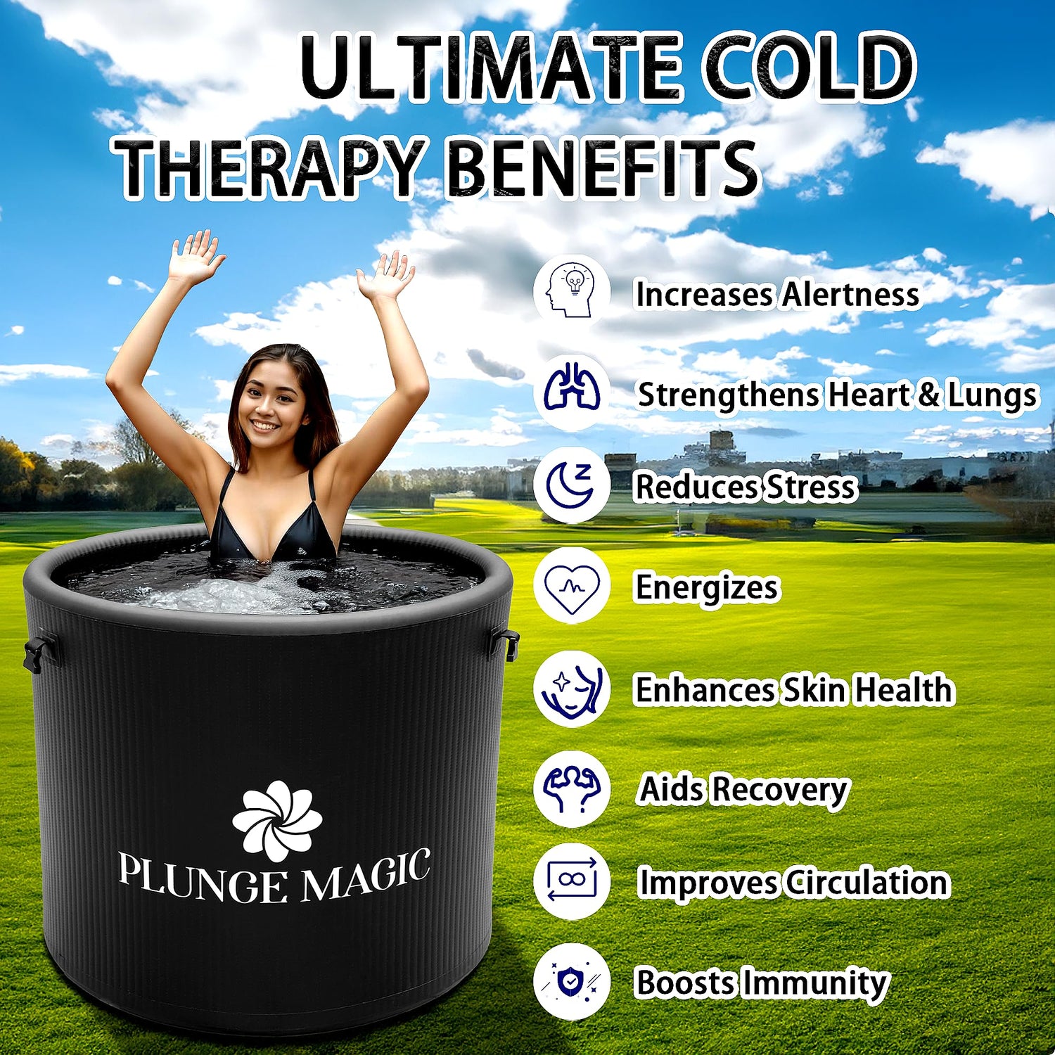 Ultimate Cold Plunge Tub Inflatable Ice Bath Tub With Cover for Athletes Portable & XXL Size Black, Water Chiller Compatible (Black-Elongated)