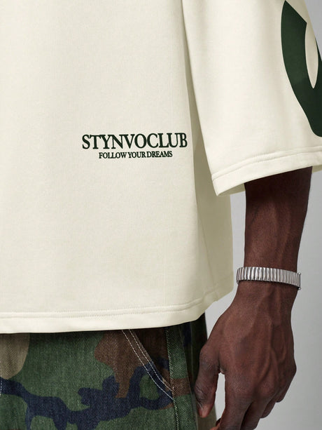 STYNVO Men's Round Neck Letter Print T-Shirt Polyester Apricot