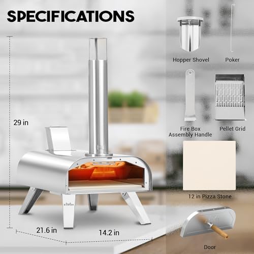BIG HORN OUTDOORS 12" Multi-Fuel Pizza Oven, Portable Outdoor Pizza Oven, Wood Fired & Propane Gas, Pellet Pizza Maker with Pizza Stone
