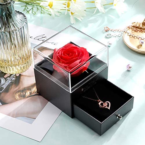 I Love You 100 Languages Projection Necklace with Rose