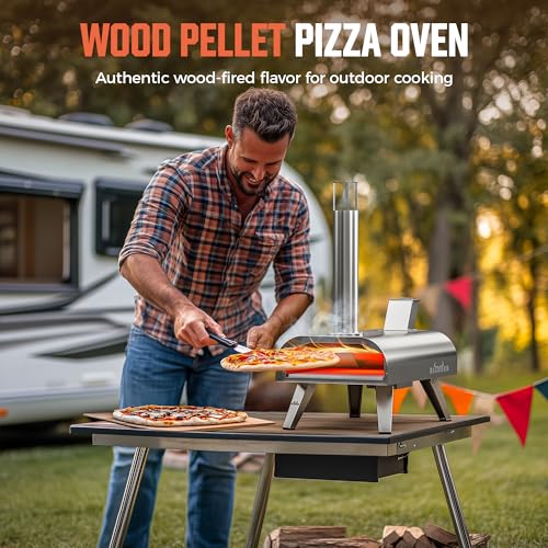 BIG HORN OUTDOORS 12" Multi-Fuel Pizza Oven, Portable Outdoor Pizza Oven, Wood Fired & Propane Gas, Pellet Pizza Maker with Pizza Stone