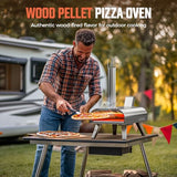BIG HORN OUTDOORS 12" Multi-Fuel Pizza Oven, Portable Outdoor Pizza Oven, Wood Fired & Propane Gas, Pellet Pizza Maker with Pizza Stone