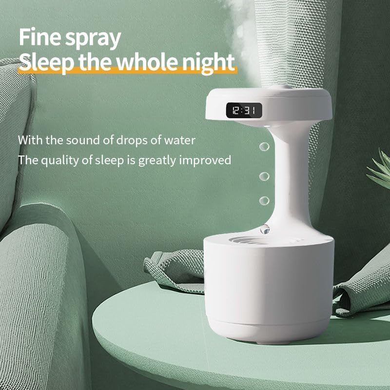 Anti Gravity Humidifier with LED Clock Display, Ultrasonic Water Drip Humidifier, Cool Mist Aromatherapy Diffuser, Floating Water Droplet Humidifier, Rain Cloud Diffuser, Levitating Water Drop