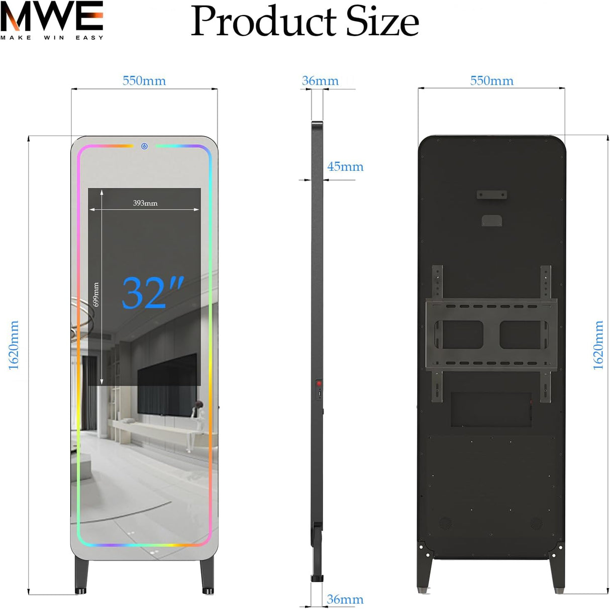 32" Smart Gym Mirror HD Touch Screen Home Workout