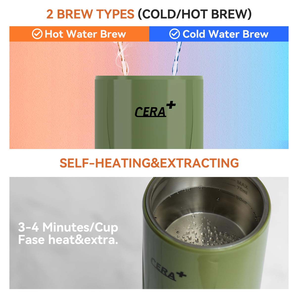 CERA+ Portable Electric Espresso Machine, Self-Heating Coffee Make