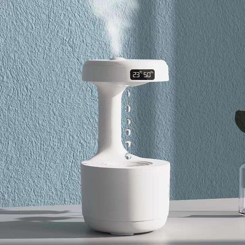 Anti Gravity Humidifier with LED Clock Display, Ultrasonic Water Drip Humidifier, Cool Mist Aromatherapy Diffuser, Floating Water Droplet Humidifier, Rain Cloud Diffuser, Levitating Water Drop