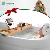 Utoplike Bamboo Bathtub Caddy Tray Bath Tray for Tub, Adjustable Bathroom Bathtub Organizer with Book Tablet Wine Glass Cup Towel Holder