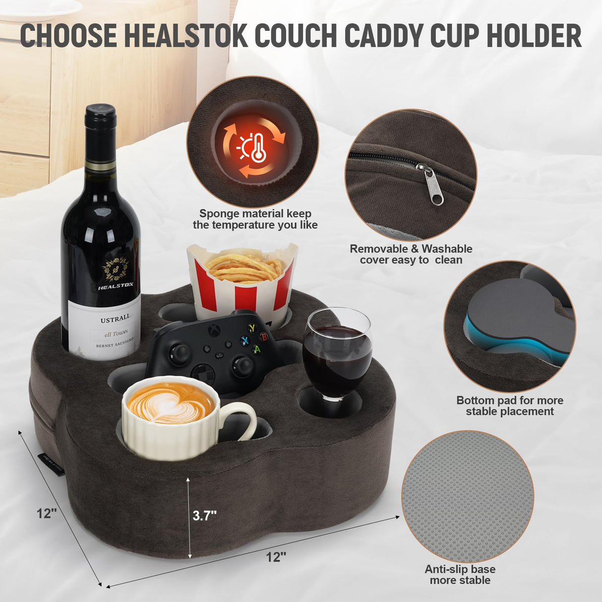 Couch Cup Holder Pillow, Sofa Organizer