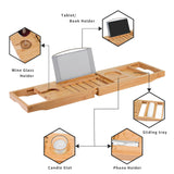 Utoplike Bamboo Bathtub Caddy Tray Bath Tray for Tub, Adjustable Bathroom Bathtub Organizer with Book Tablet Wine Glass Cup Towel Holder