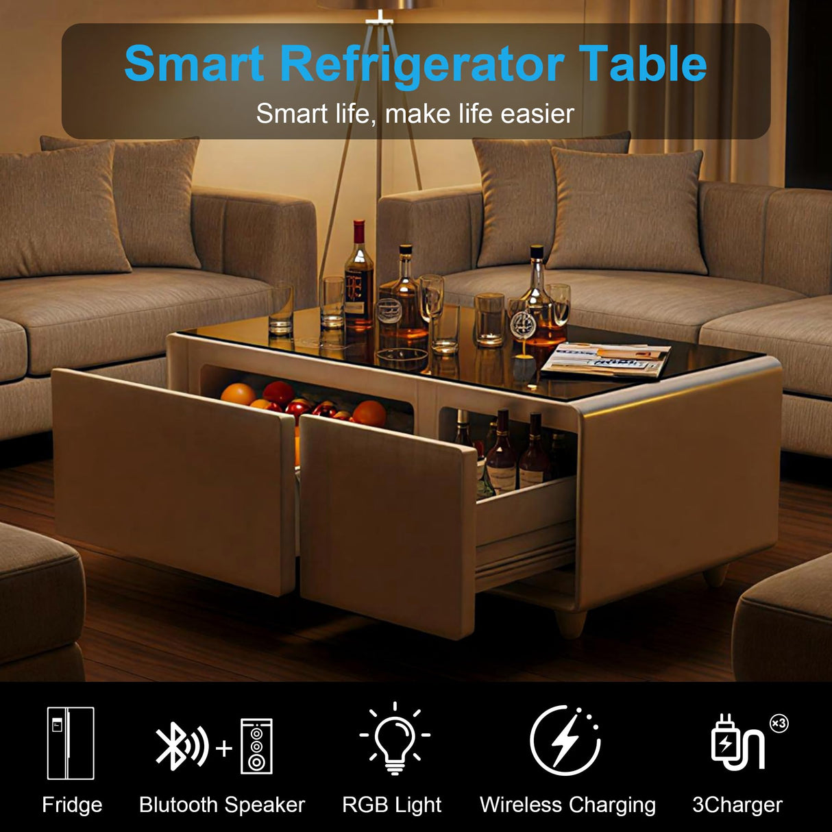 Smart Coffee Table with Built-In Fridge