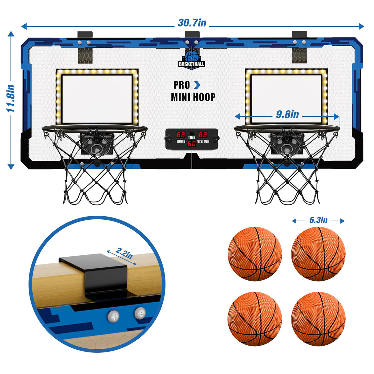 2 Player Basketball Game, Dual Shot Over The Door