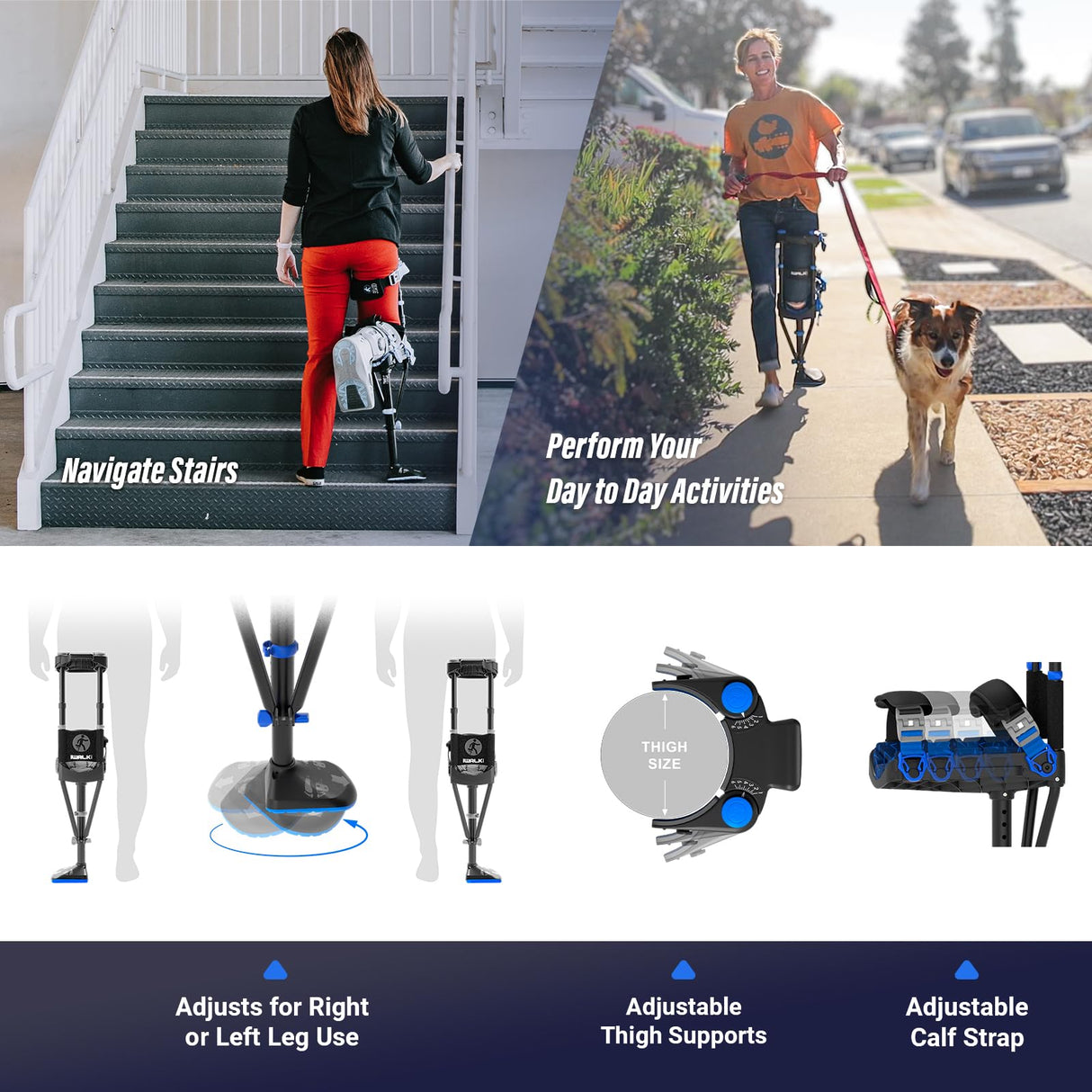 iWALK3.0 Hands Free Knee Crutch - Alternative to Crutches and Knee Scooters - iWALK Crutch Replaces Crutches for Adults - Peg Leg Crutch For Lower Leg Injuries Only