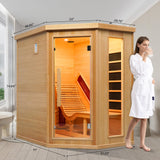 ZONEMEL Infrared 2 Person Wooden Sauna Room with Recliner, Red Cedar Luxury Indoor Sauna with 10 Heating Panels, Oxygen Bar, 3400 Watt, Full Spectrum Infrared Therapy Wood Dry Heat Sauna, 220V