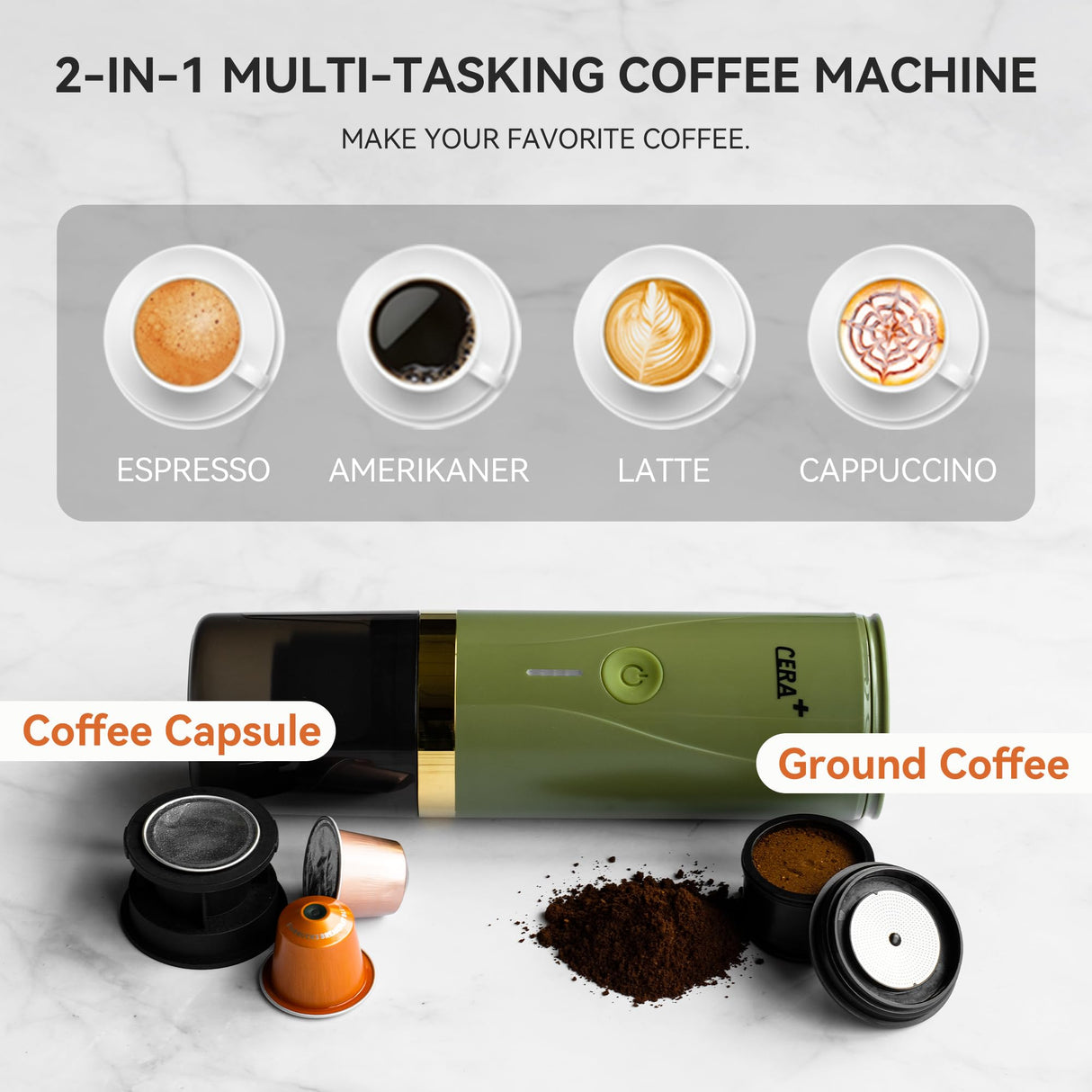 CERA+ Portable Electric Espresso Machine, Self-Heating Coffee Make