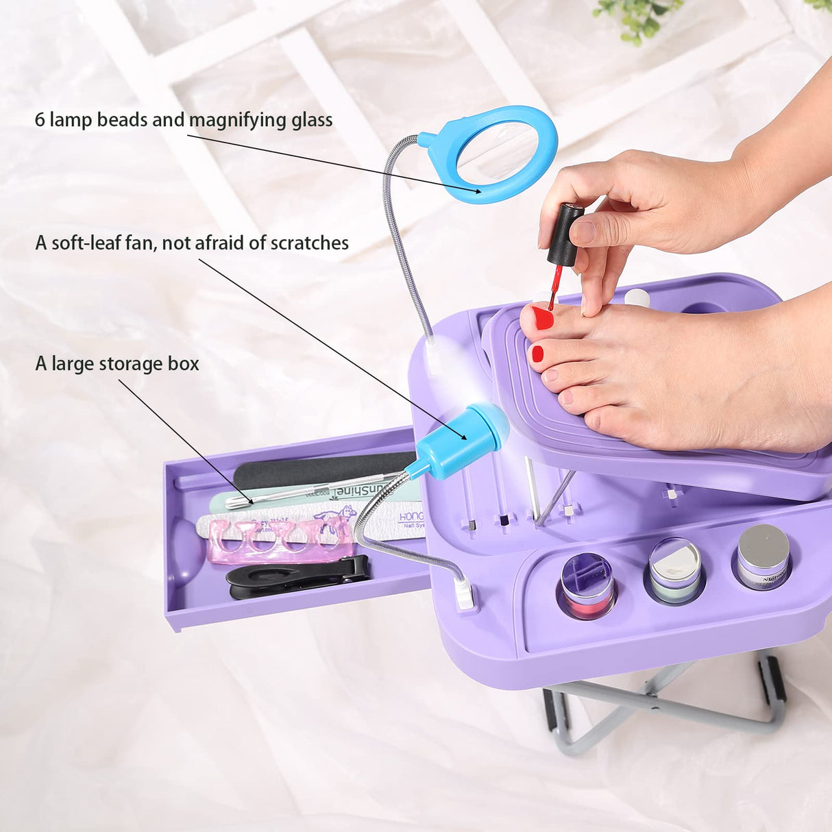 Yeashoo ™ Adjustable Pedicure Foot Rest With LED Magnifier And Drying Fan