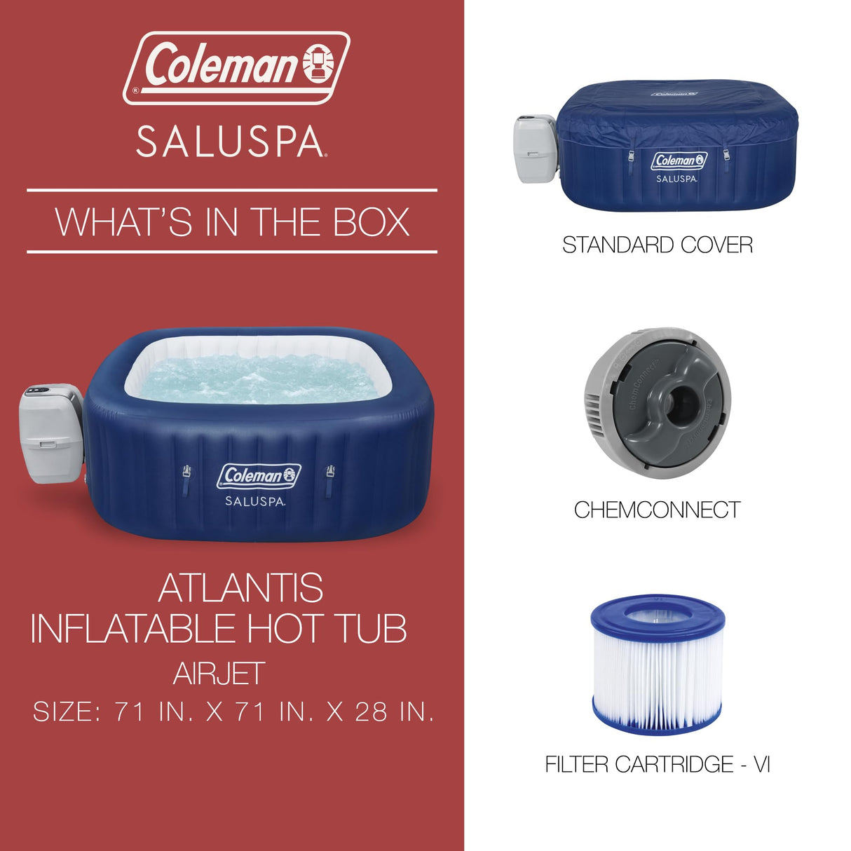 Coleman Hawaii AirJet Large Square 4 to 6 Person Inflatable Hot Tub Portable Outdoor Spa with 140 AirJets and EnergySense Cover, Grey
