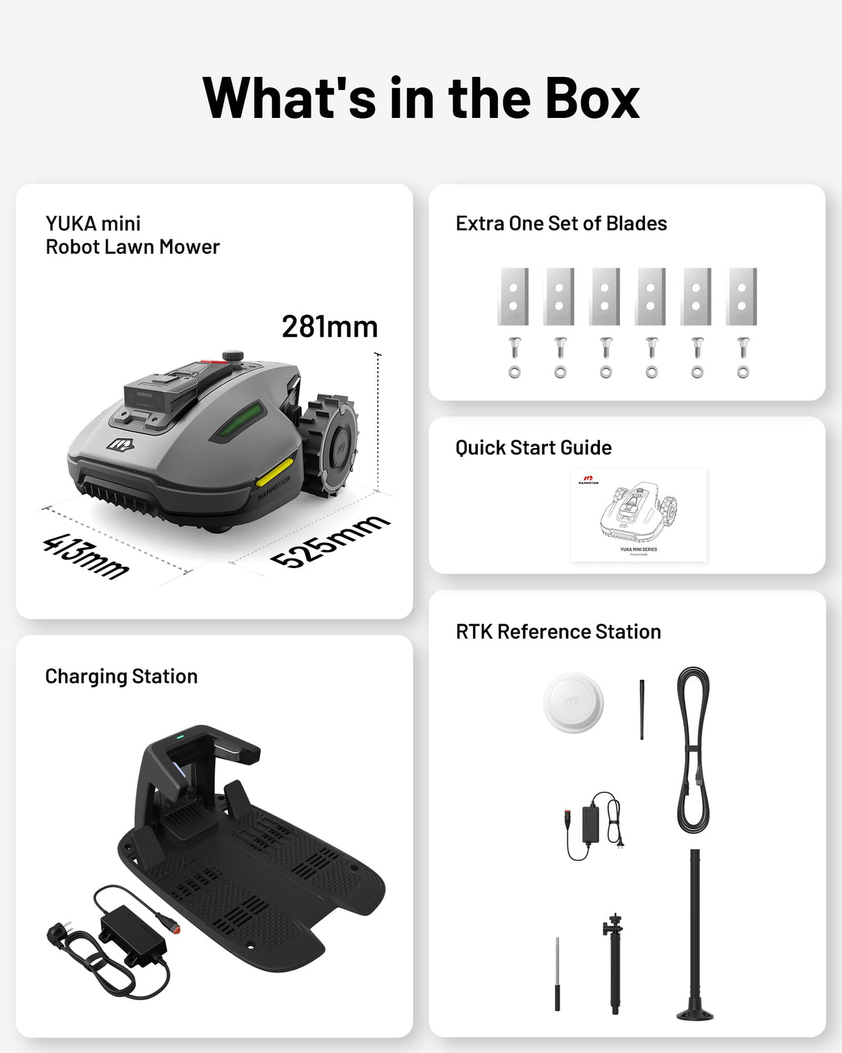 YUKA Mini 500H Robotic Lawn Mower Reception 0.12 Acre,Max. 0.17 Acre, Ultrasense AI Vision+ RTK Positioning, Auto Mapping, App Control, 50% Slope, Cutting Height 2''~3.5'', 15 Mowing Zones