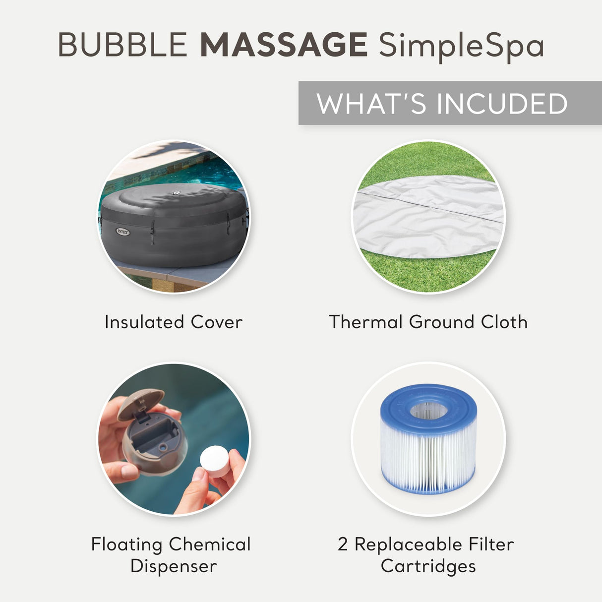 INTEX 28483E SimpleSpa Inflatable Hot Tub 4 Person Bubble Massage Spa: Includes Insulated Cover – Built-in QuickFill Inflation – Soothing Jets – 77" x 26"