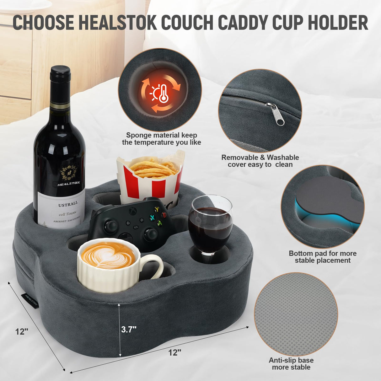 Couch Cup Holder Pillow, Sofa Organizer