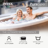 INTEX 28425EH PureSpa Bubble Massage Spa Set Outdoor Inflatable Portable Hot Tub, Includes Energy Efficient Spa Cover, Saltwater System Ready, 4 Person, 77in x 28in