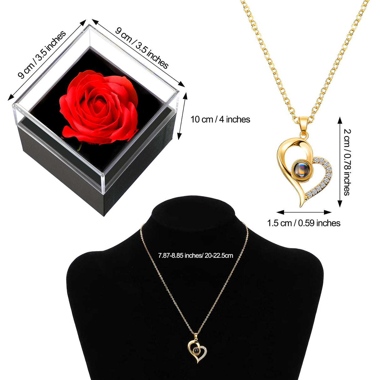 I Love You 100 Languages Projection Necklace with Rose