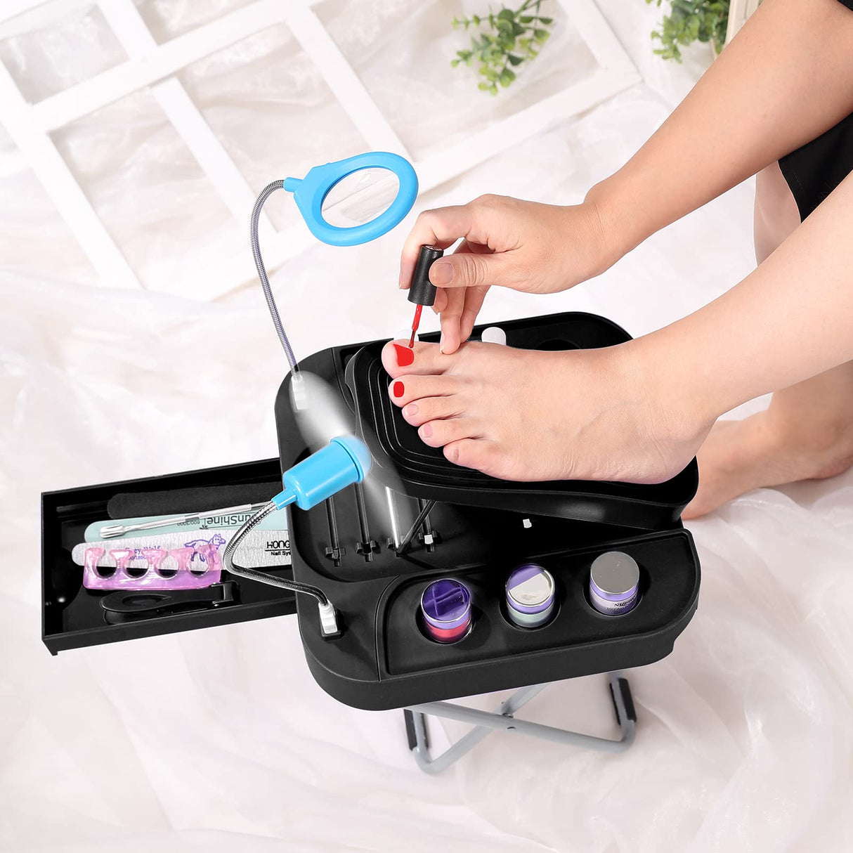 Yeashoo ™ Adjustable Pedicure Foot Rest With LED Magnifier And Drying Fan