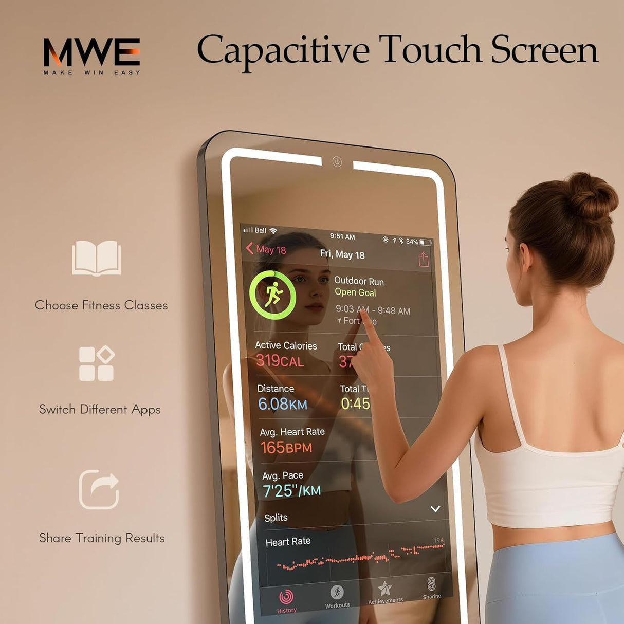 32" Smart Gym Mirror HD Touch Screen Home Workout