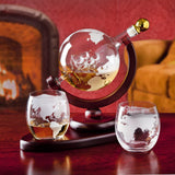 Whiskey Decanter Globe Set with 2 Etched Whiskey Glasses