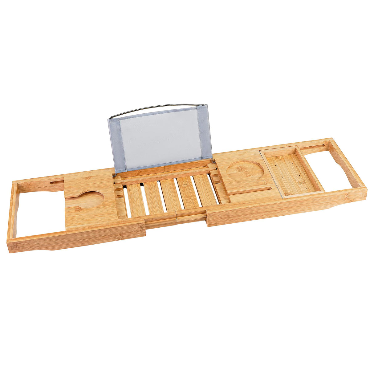 Utoplike Bamboo Bathtub Caddy Tray Bath Tray for Tub, Adjustable Bathroom Bathtub Organizer with Book Tablet Wine Glass Cup Towel Holder