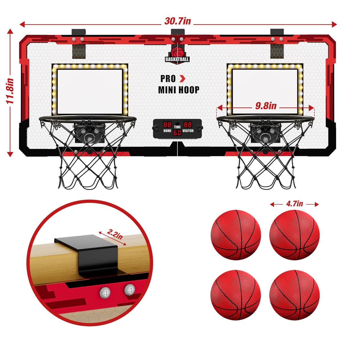 2 Player Basketball Game, Dual Shot Over The Door